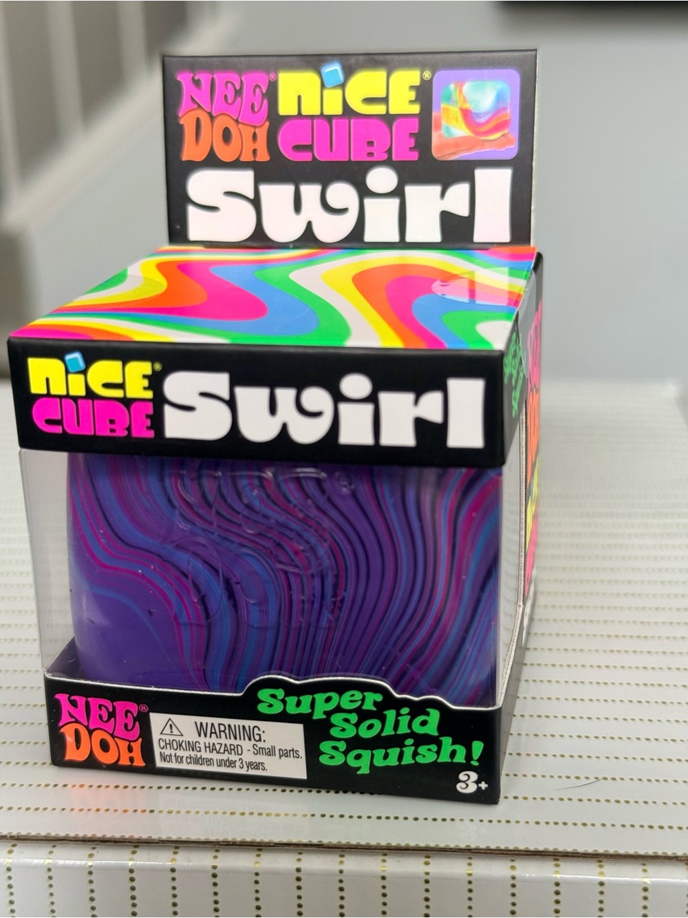NeeDoh Nice Cube PURPLE PINK BLUE SWIRL Super Solid Squish AUTHENTIC Fidget
